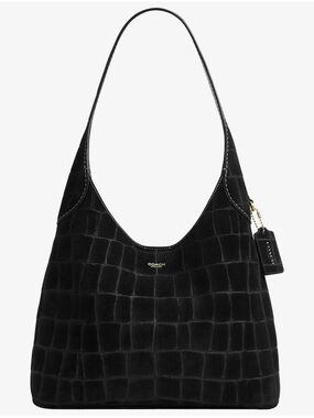 NWT Coach Black Croc-Embossed Suede Hobo Bag